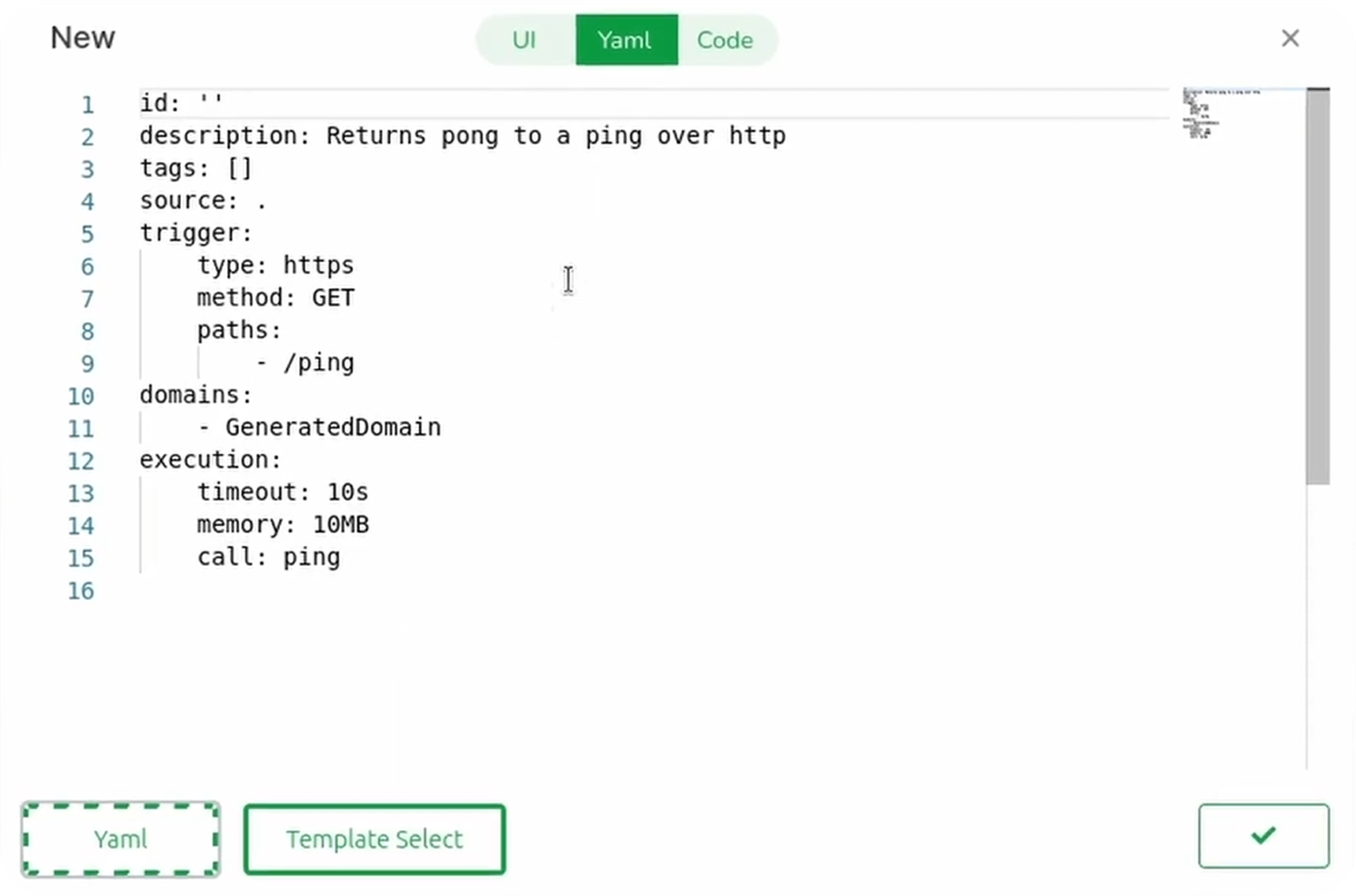 Function YAML and code view
